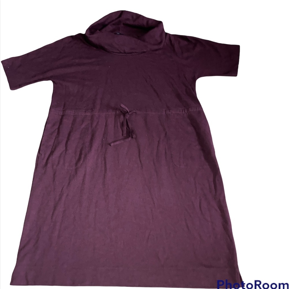 LANDS'END Women Sweater Dress Purple Cowl Neck Size 1X to Knee Terri Cloth New
